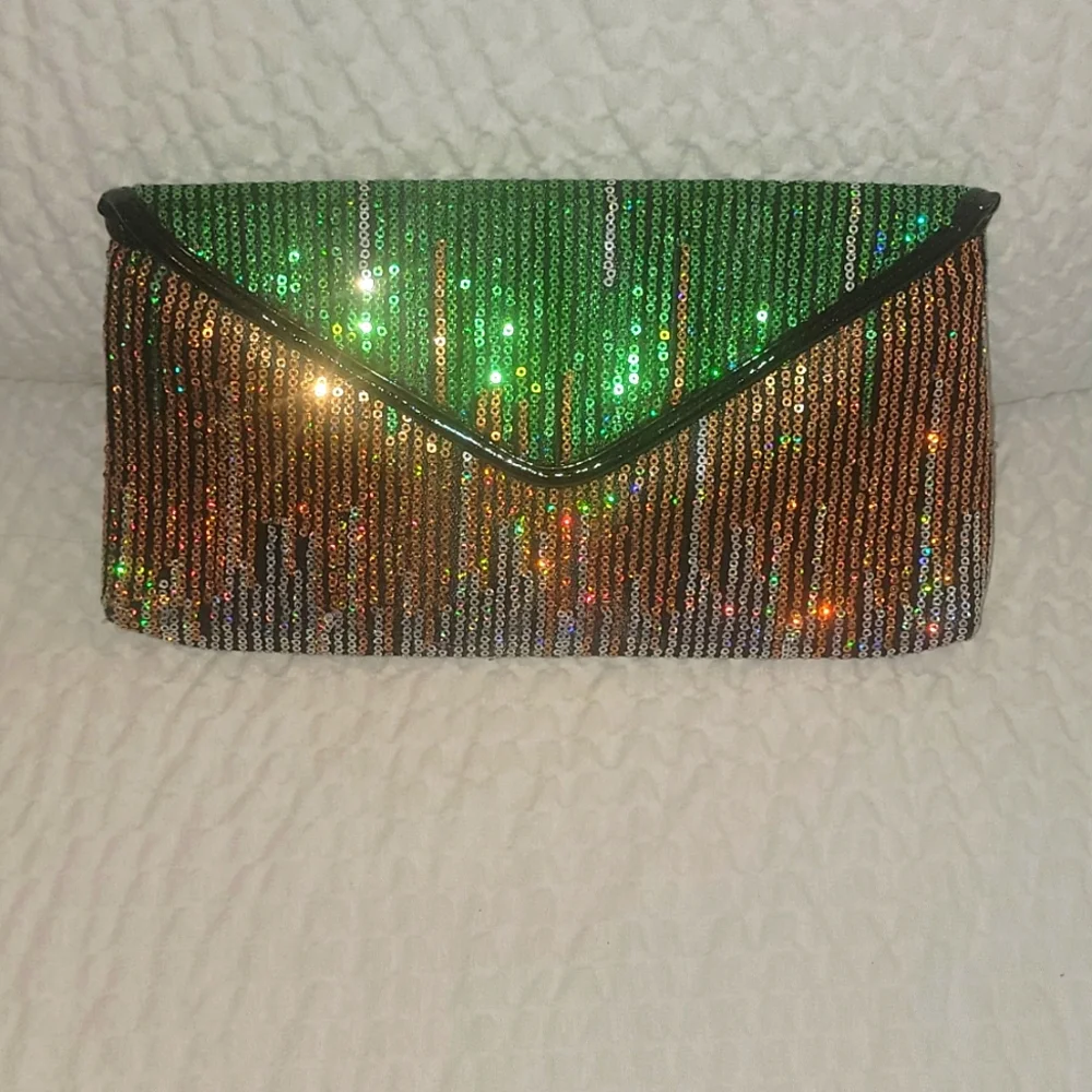 Vintage Green and Gold Sequin Envelope Clutch